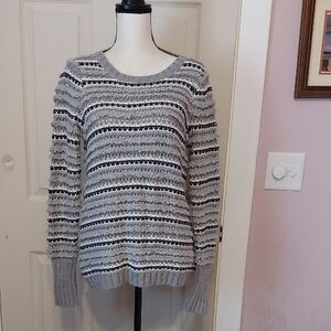 CHASER Textured Loopy Knit Blue White Gray Striped Peek-a-book Sweater Size XS